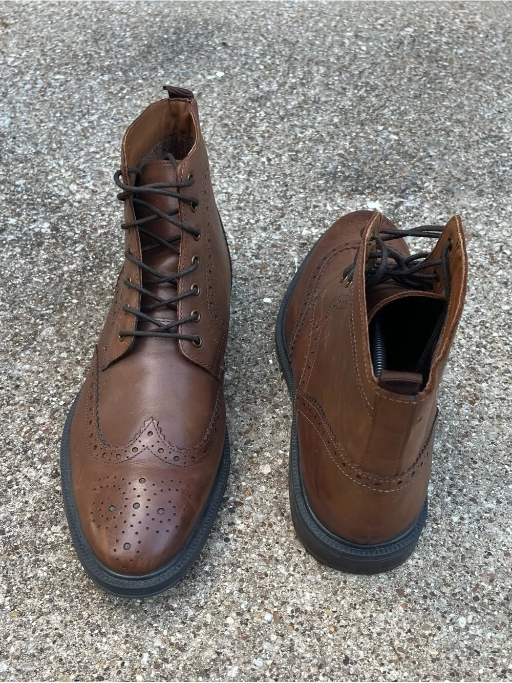 Stafford Mens Deacon Wingtip Cognac Brown Leather Lace Up Boots Size 12M